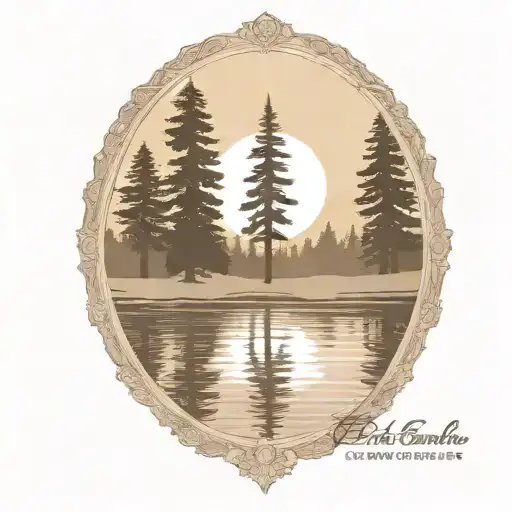 Redwood Trees And Golf Course Behind A Pond With A Fully Visible Shining Sun