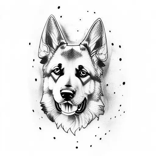 A Minimalist Tattoo Of A German Shepherd Dog Surrounded By Various Animals In A Forest Setting