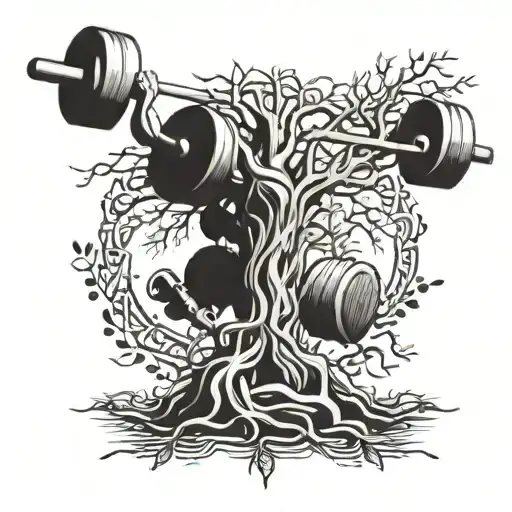 A Barbell Morphing Into A Tree Of Life Symbolizing Growth And Strength
