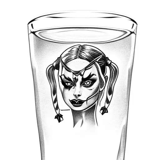 Harley Quinn Holding A Glass Of Whiskey In Front Of A Gothic Architecture Backdrop