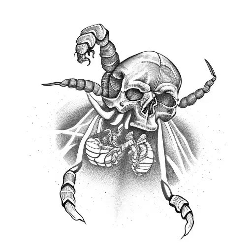 Scorpion Inside The Skull Of A Skeleton Burning In Fire