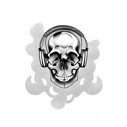 A Skull Wearing Headphones Surrounded By Music Notes
