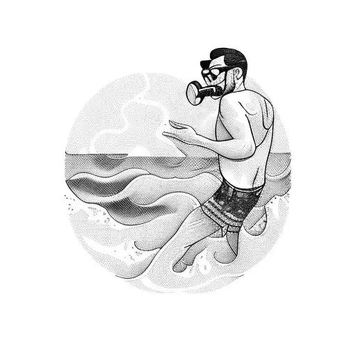 A Man Swimming In A Music Record