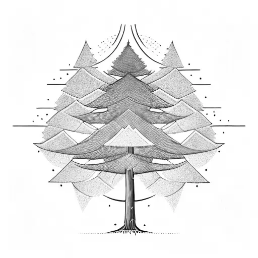 A Tree That Is Half Pine And Half Willow With Geometric Background Framing And Stars