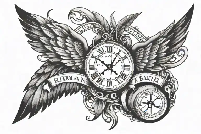 Roman Numerals Date With Angle Wings