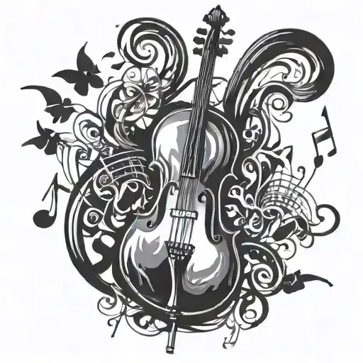Incorporate A Double Bass With Music Notes Swirling Around It