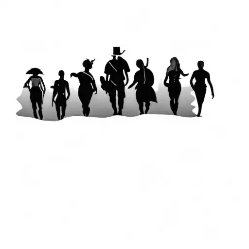 A Group Of People In Silhouette With The Sunset