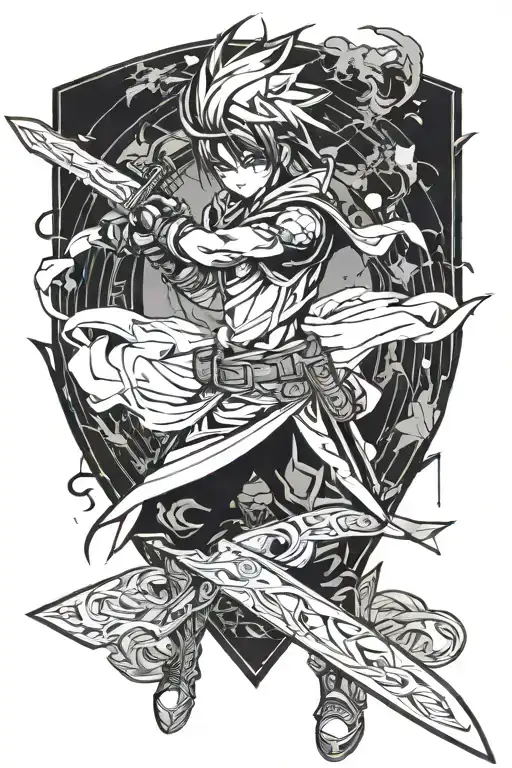 An Anime Character Wielding A Sword Made Of Comic Book Panels