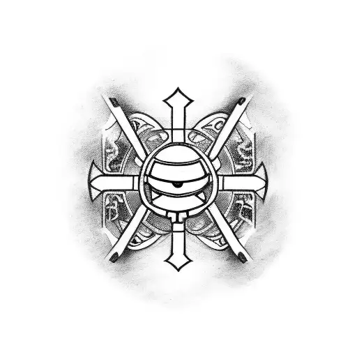 A Sketch Style Tattoo Of A Dj Turntable With A Cross Symbol Incorporated Into The Design