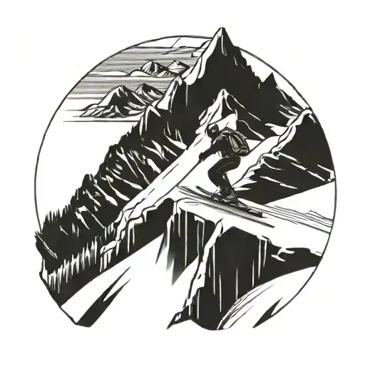 A Minimalist Blackwork Design Of A Skier Carving Down A Mountain Slope