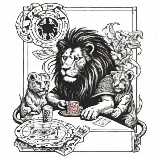A Lion Playing Poker With A Group Of Zodiac Signs Around The Table