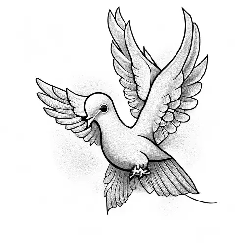 A Blackwork Tattoo Of A Dove Carrying The Aramaic Script Of 'Yhwh'