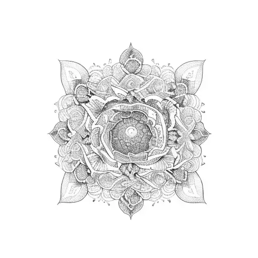 A Blackwork Tattoo Of An Open Book With Intricate Floral Patterns Emerging From Its Pages