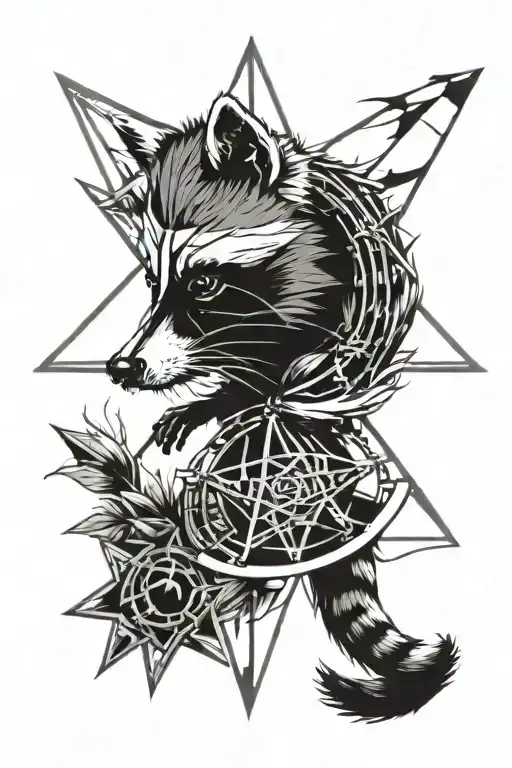 Raccoon Against The Background Of A Wind Rose