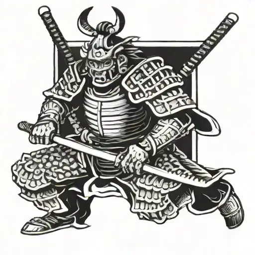 Samurai Warrior In Japanese Temple Surrounded