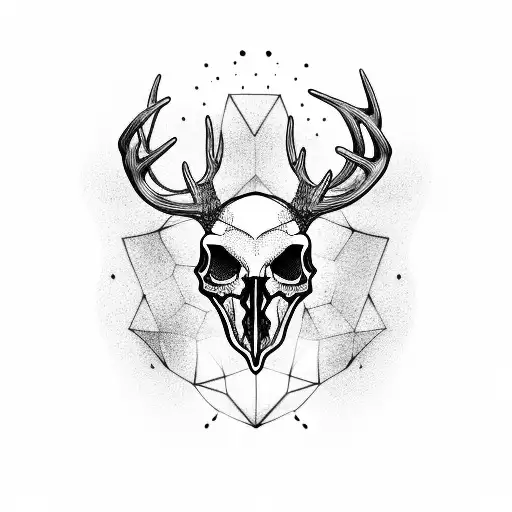 Deer Skull With Witchcarft Ornaments In The Horns