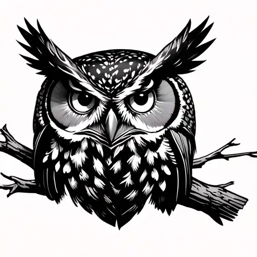 Hunting Owl Perched On A Branch