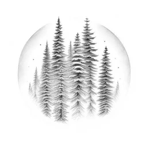 Forest With Only 4 Pine Trees And Two Roses Linked To The Pines