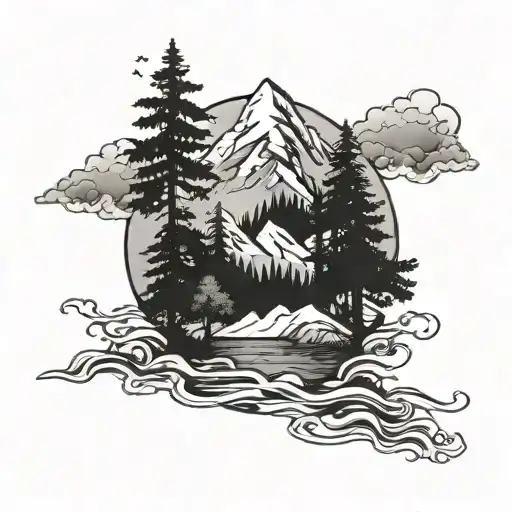 Mountain Water Trees Background Looking