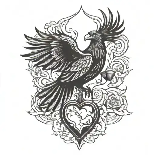 Pheonix Bird Rising Out Of A Sacred Heart Flask Morphing