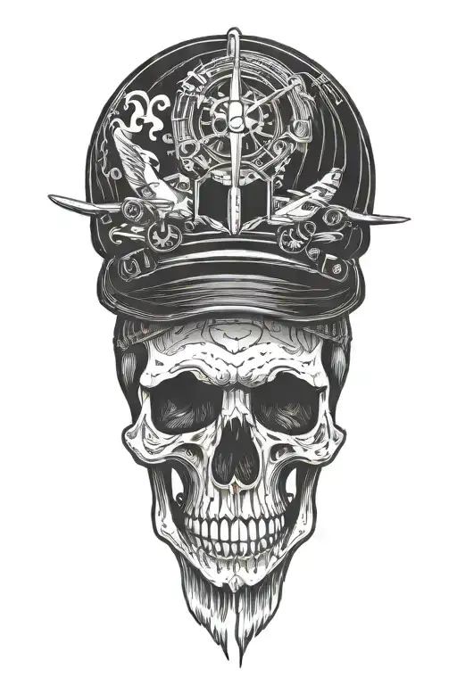 Skull Wearing Airplane Hat