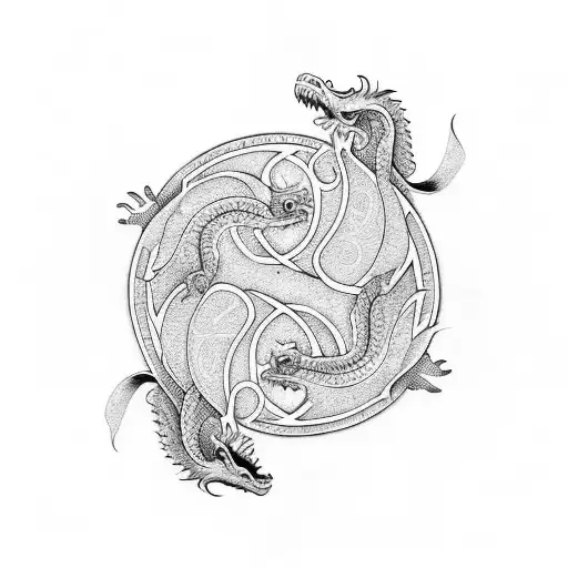 Dragon And Turtle In A Yin-yang Symbol
