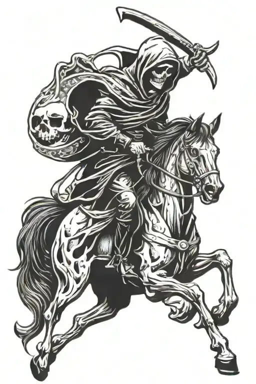 Grim Reaper On A Horse Holding A Skull
