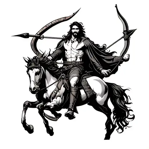 Sagittarius Archer Riding Mens Thigh Tattoo Design
