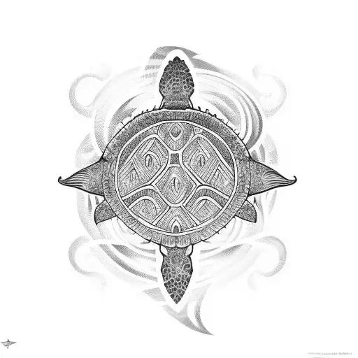 Polynesian Turtle With Waves In The Design