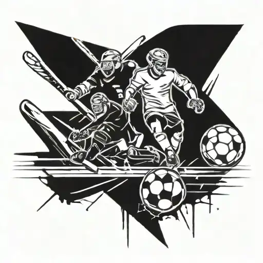 Combine Elements Of Soccer And Hockey Into A Dynamic Sports-themed Tattoo Design
