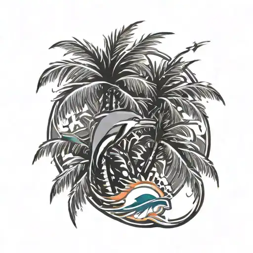 Combine The Miami Dolphins Logo With A Palm Tree In A Unique And Abstract Way