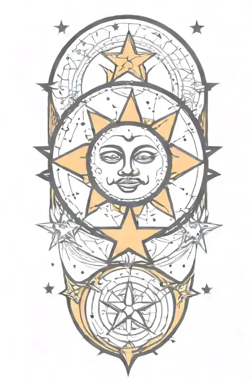 Spiritual And Psychedelic Moon And Stars Pattern In Graffiti And Sketch Style