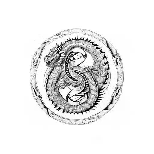 A Mystical Dragon And A Serpent Intertwined In A Yin Yang Symbol
