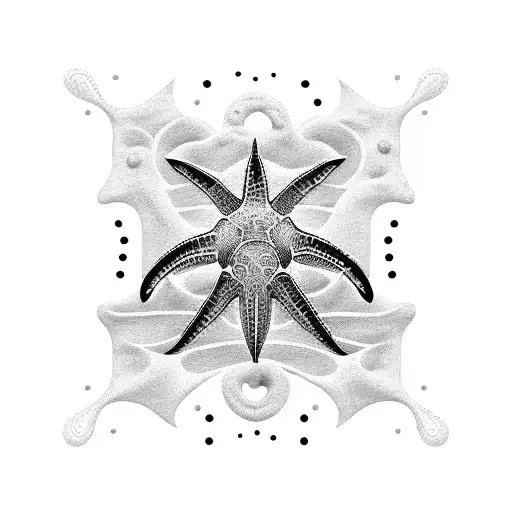 A Tattoo Capturing The Essence Of The Beach With Sea Creatures In Dotwork Style