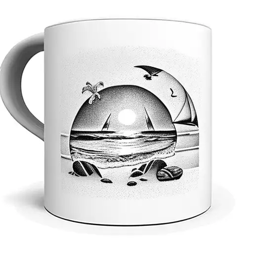 A Coffee Mug With A Beach Scene Inside It