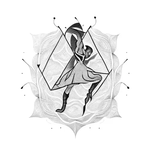 An Elegant Blackwork Tattoo Of A Dancer's Silhouette Formed By Swirling Book Pages