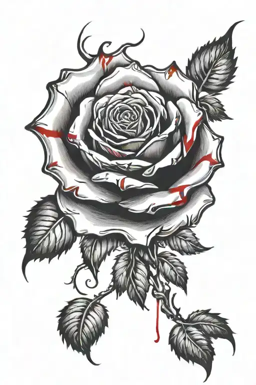 Black Rose With A Degrade Of Red And Blood Dripping And It Tige
