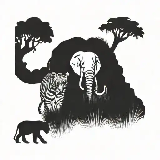 An Elephant And A Tiger Standing Side By Side In A Peaceful Jungle Setting