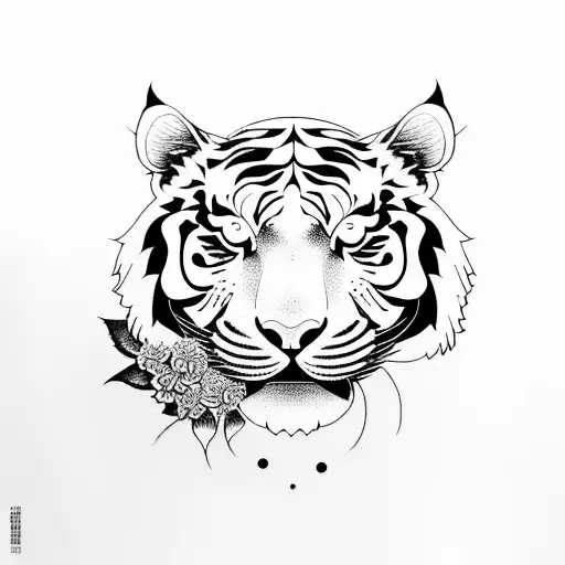 One Black Ink Tiger Body With One Red Ink Tiger With Hydrangeas