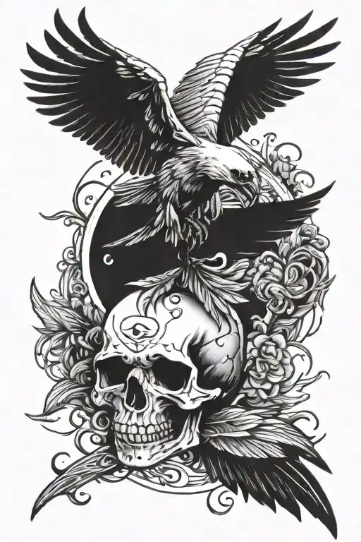 Skull Raven Flying