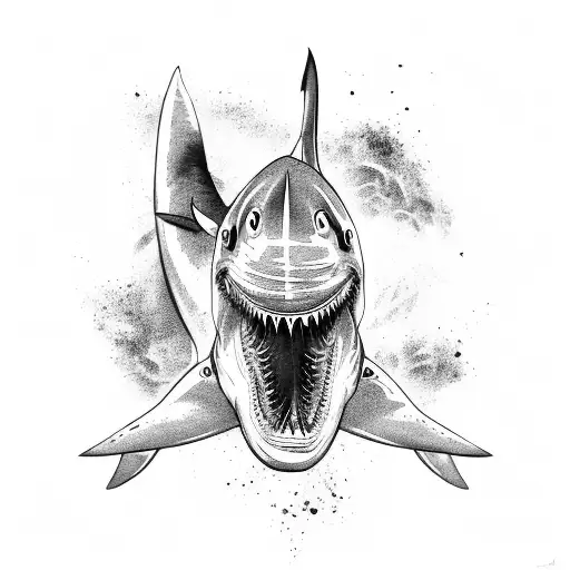 A Fierce Shark Emerging From A Swirling Oil Spill