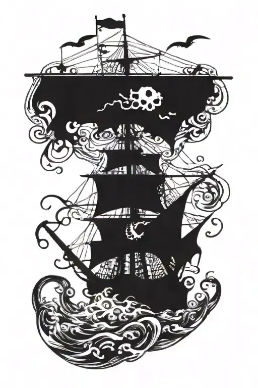 Kraken Destroying Pirate Ship Sailing