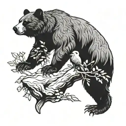 Bear And Hawk Perched