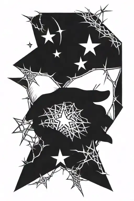 A Hand Reaching Through Thorns Clutching A Star