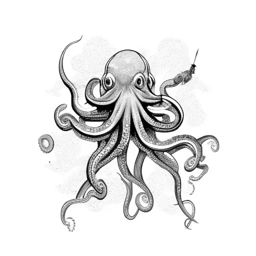 An Octopus Destroying A Rocket In Space