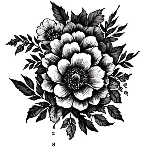 Day Date Year Tattoo Blended In Flowers