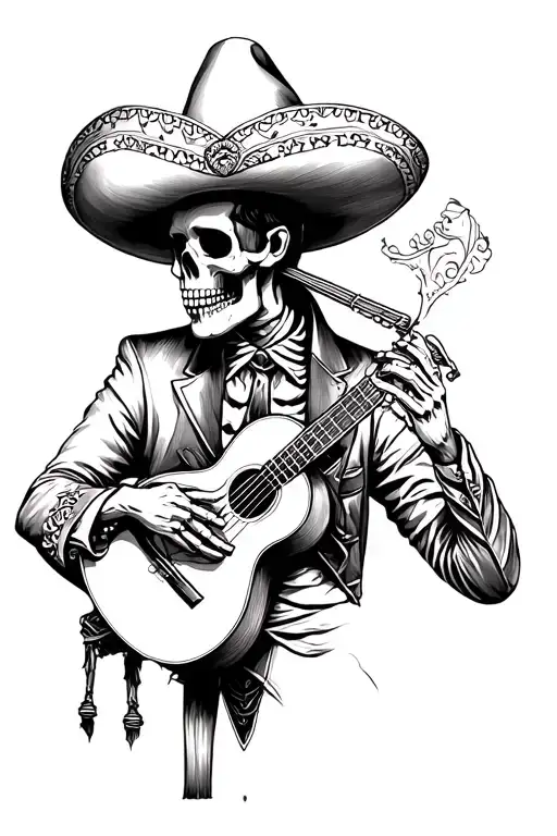 Sad Mariachi Skeleton Clothes And Instruments
