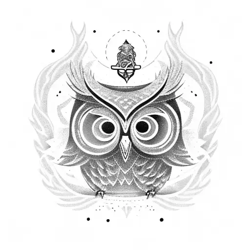 Guitar-playing Owl Surrounded By Mythological Creatures