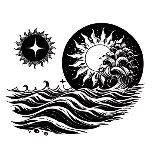 Sun And Sea In The Circle And Inside