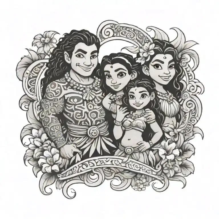 Maui Moana Disney Tattoo With Boy And Girl Hispanic